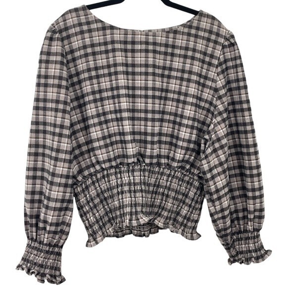 New Fate + Fortune Women’s Flannel Plaid Blouse Size XXL Elastic Waist Boat Neck - Picture 1 of 5